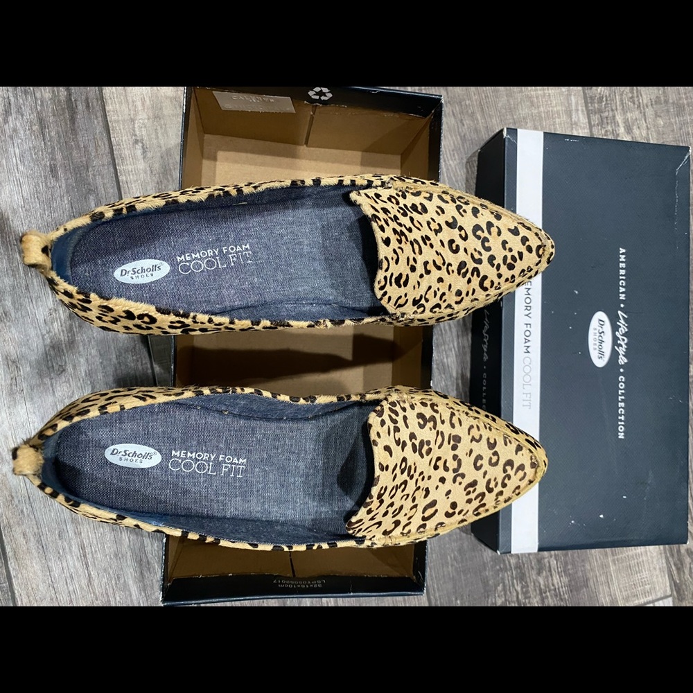 Dr Scholls pony hair leopard print loafers, 9m